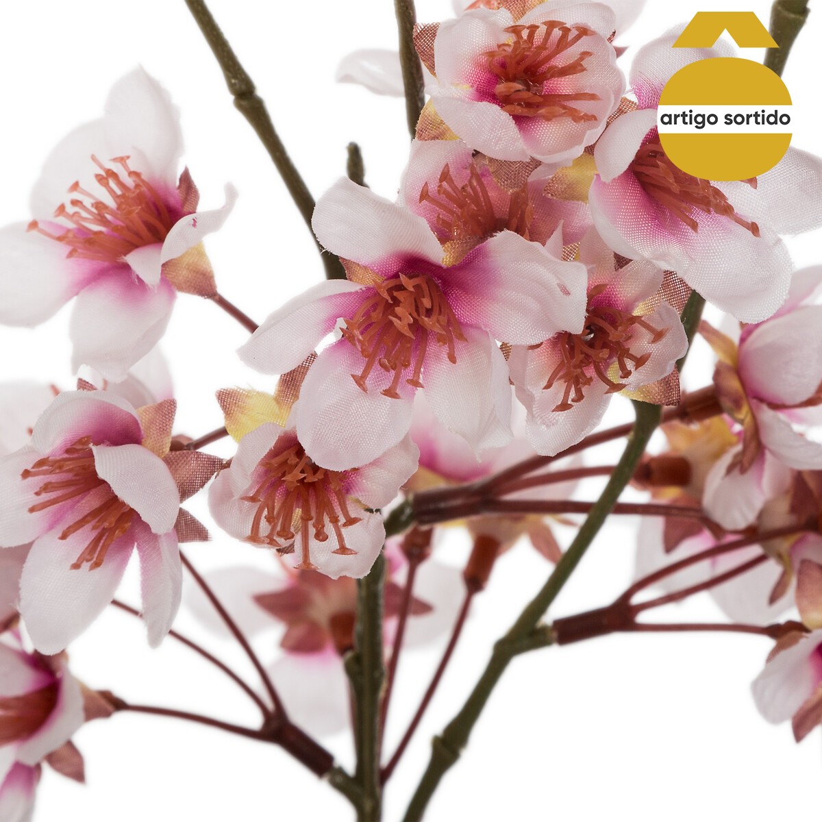 Vaso em vidro com fl&ocirc;r cerejeira 48cm