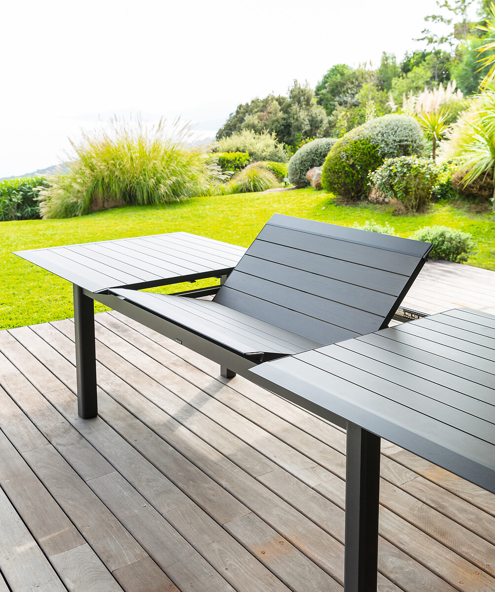 Mesa Allure Extensível Graphite Em Alumínio Efeito Madeira