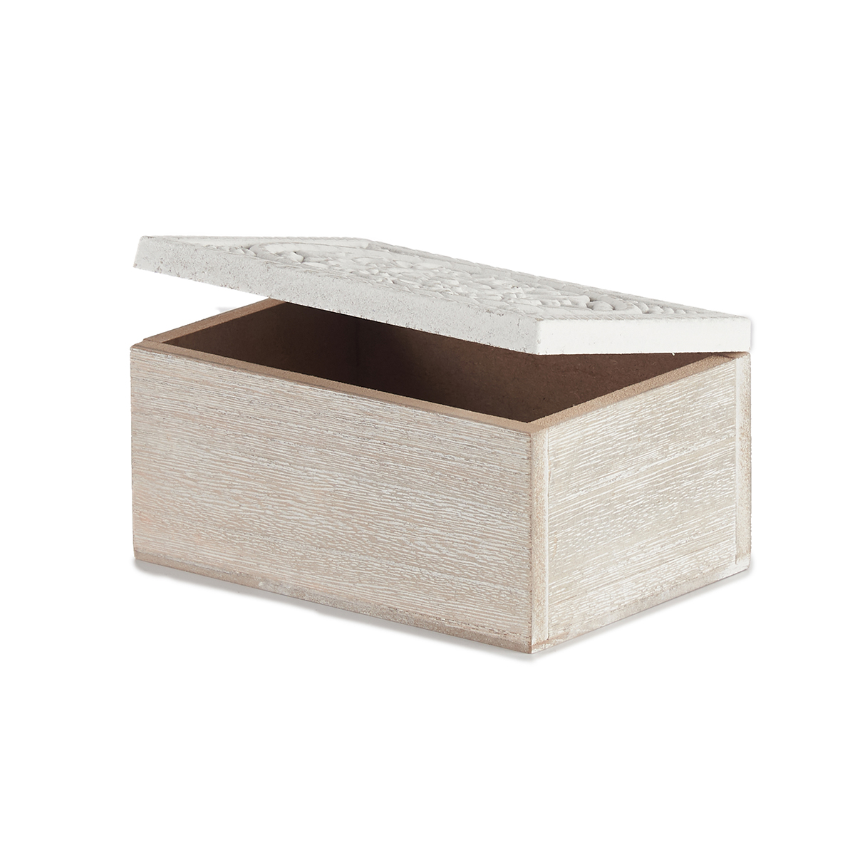 Caixa decorativa branca perfurada em madeira 16x11cm