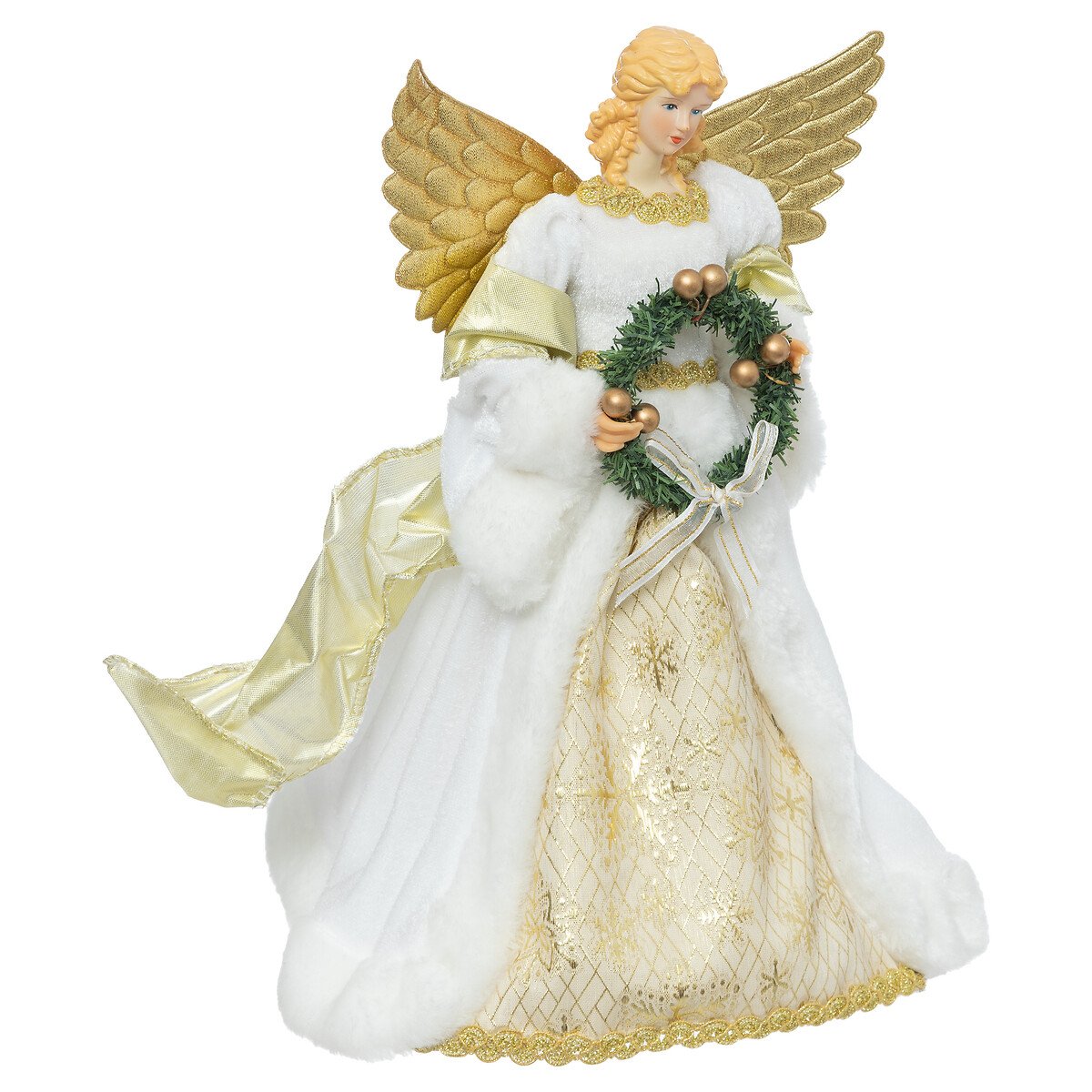 Anjo para topo de árvore dourado e branco 30cm,  Anjo para topo de árvore dourado e branco 30cm