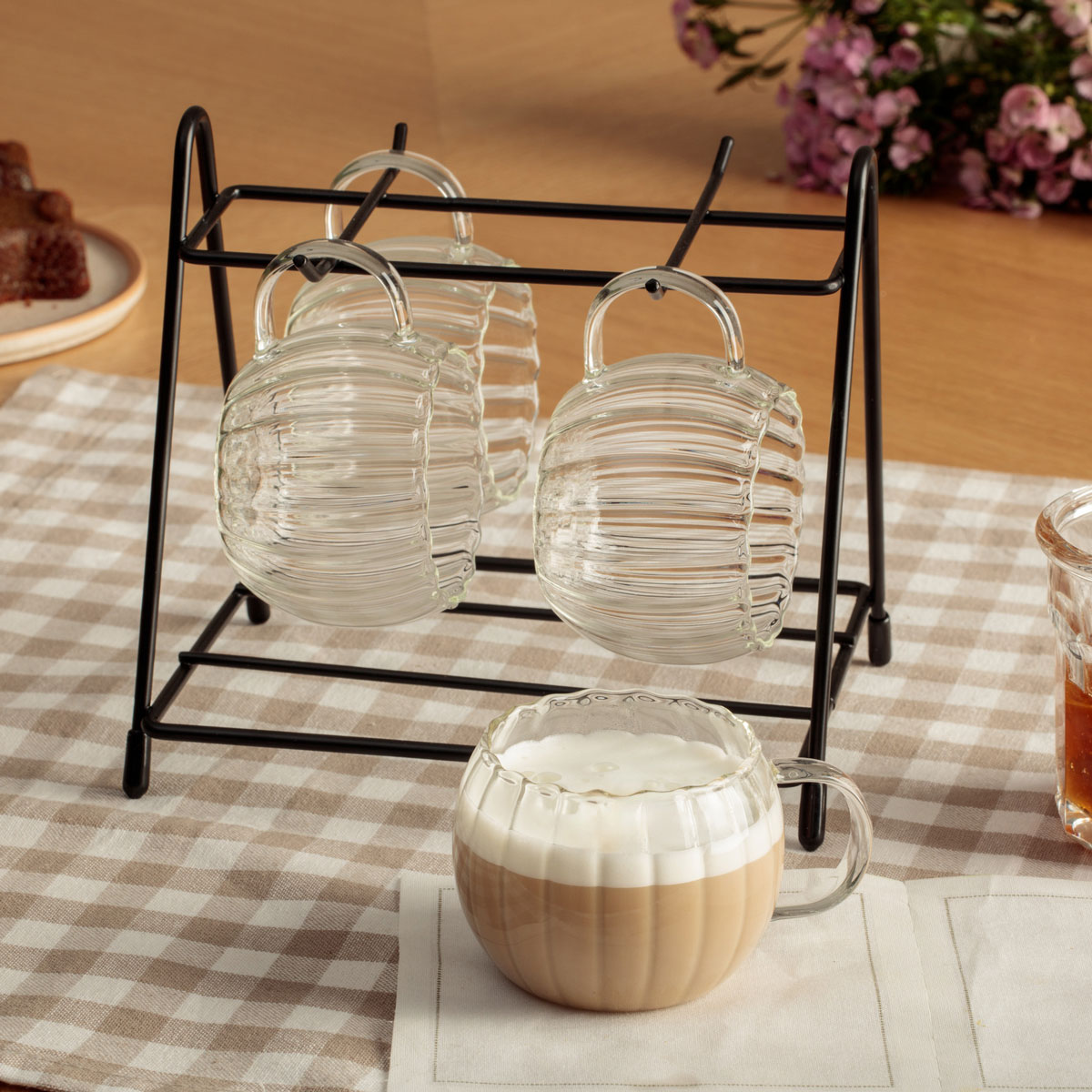 Conjunto de 4 chávenas com suporte 18cl