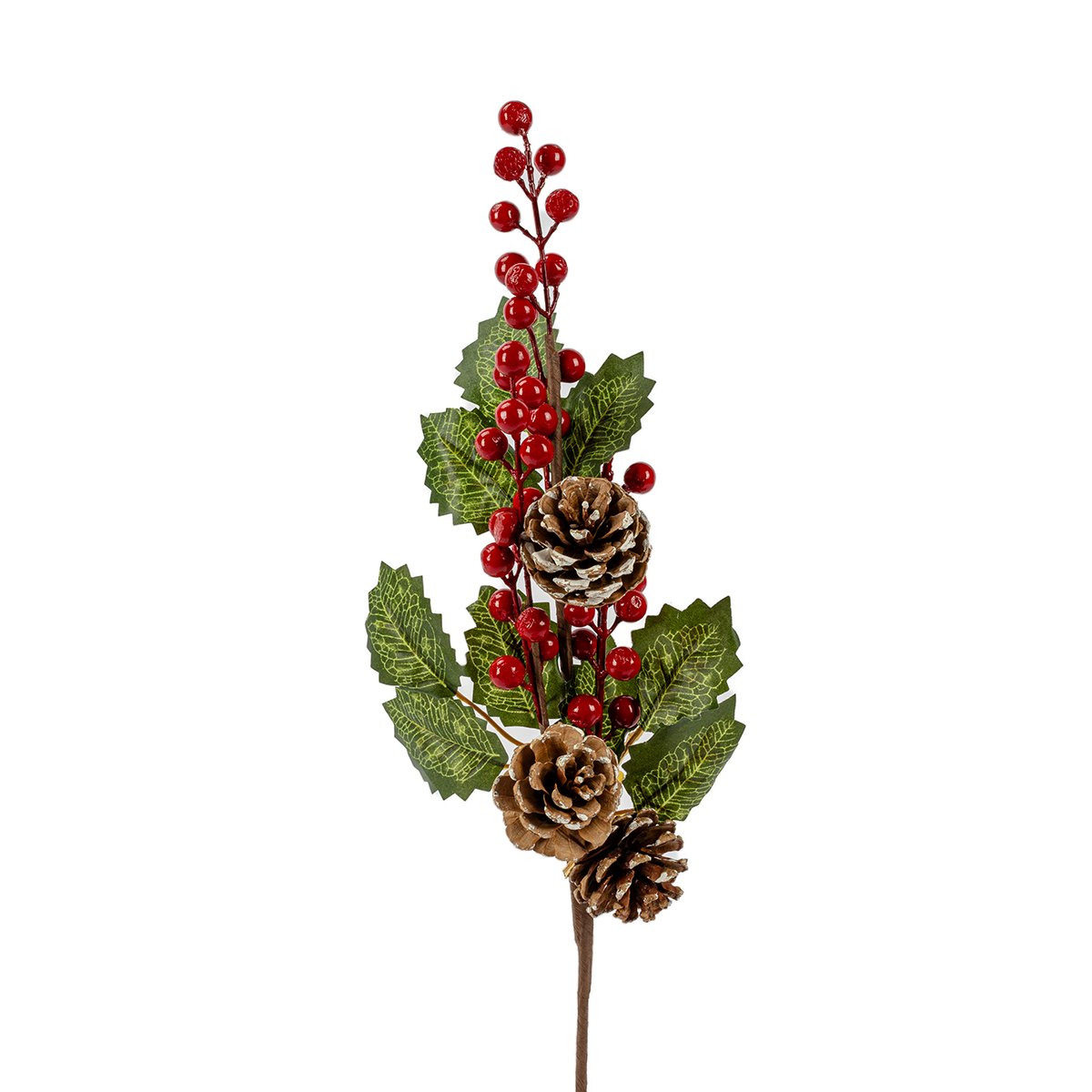 Haste decorativa com bagas e pinhas 60cm