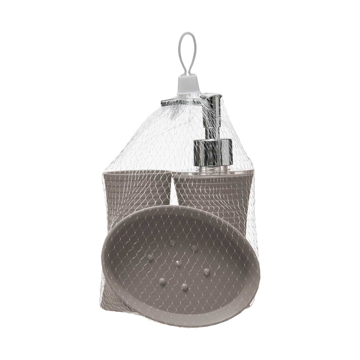 Conjunto de 3 acess&oacute;rios wc riscas taupe