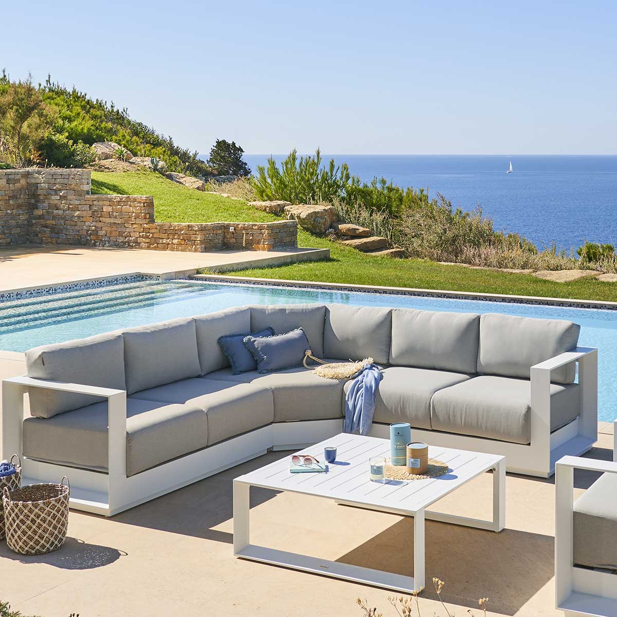 Conjunto de jardim ângulo ALLURE branco 5 lugares,  Conjunto de jardim ângulo ALLURE branco 5 lugares