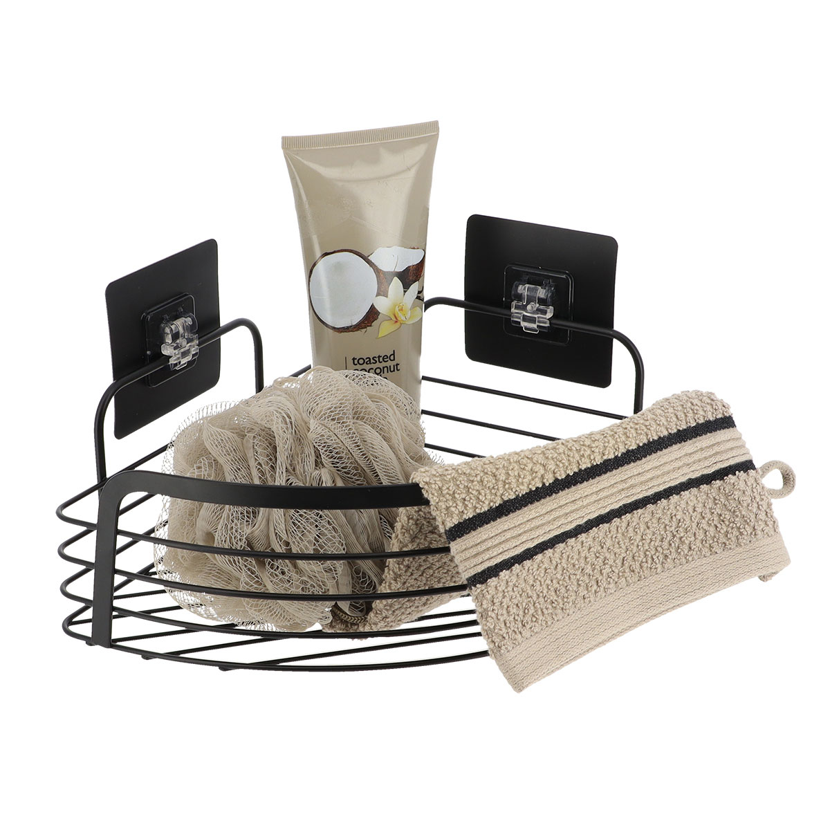 Prateleira wc de canto preto em metal com adesivo