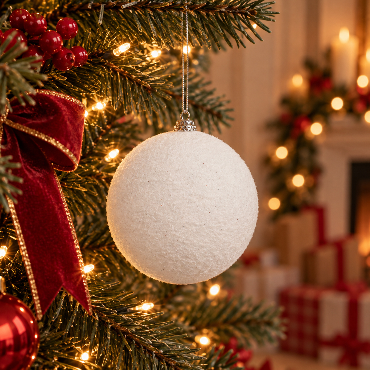 Bola com efeito de neve branca 15cm