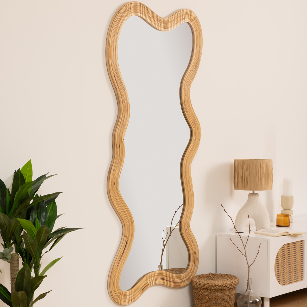 Espelho de parede MAGGIE bege em rattan 179,5cm