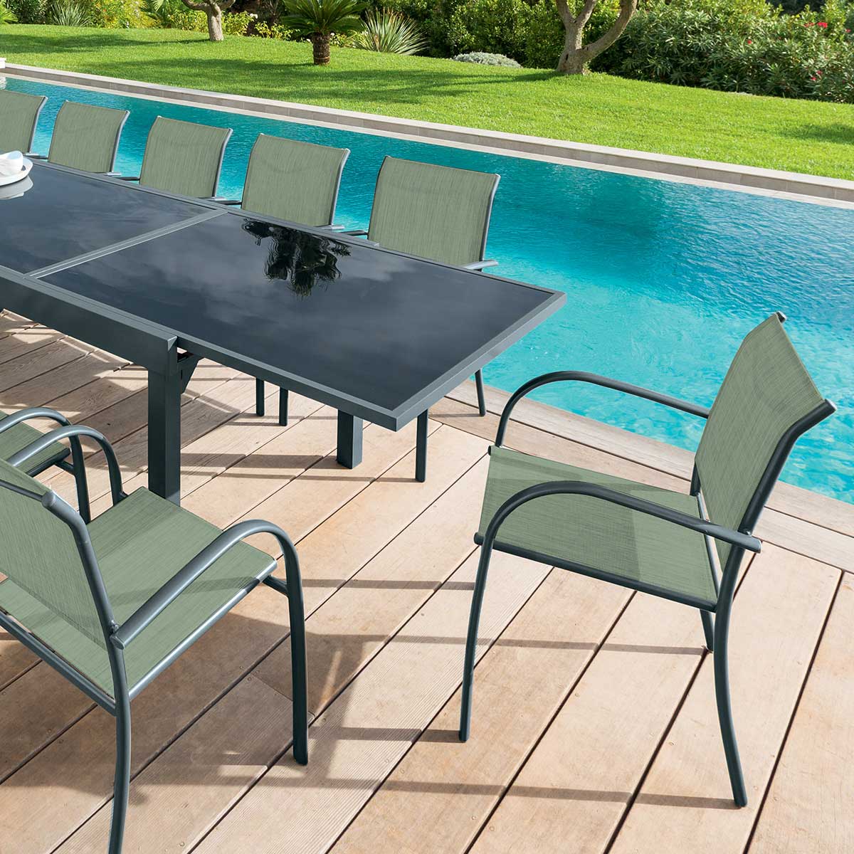 Cadeira com bra&ccedil;os PIAZZA verde olive e graphite