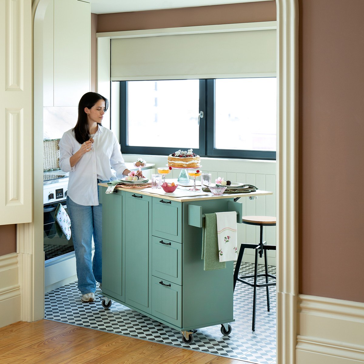 Ilha de cozinha DOMUS verde extens&iacute;vel