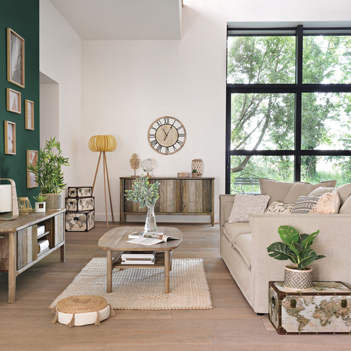 Aparador BANILA castanho com 3 portas em madeira acácia