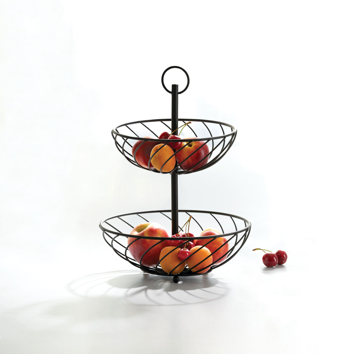Fruteira com 2 níveis em metal preta