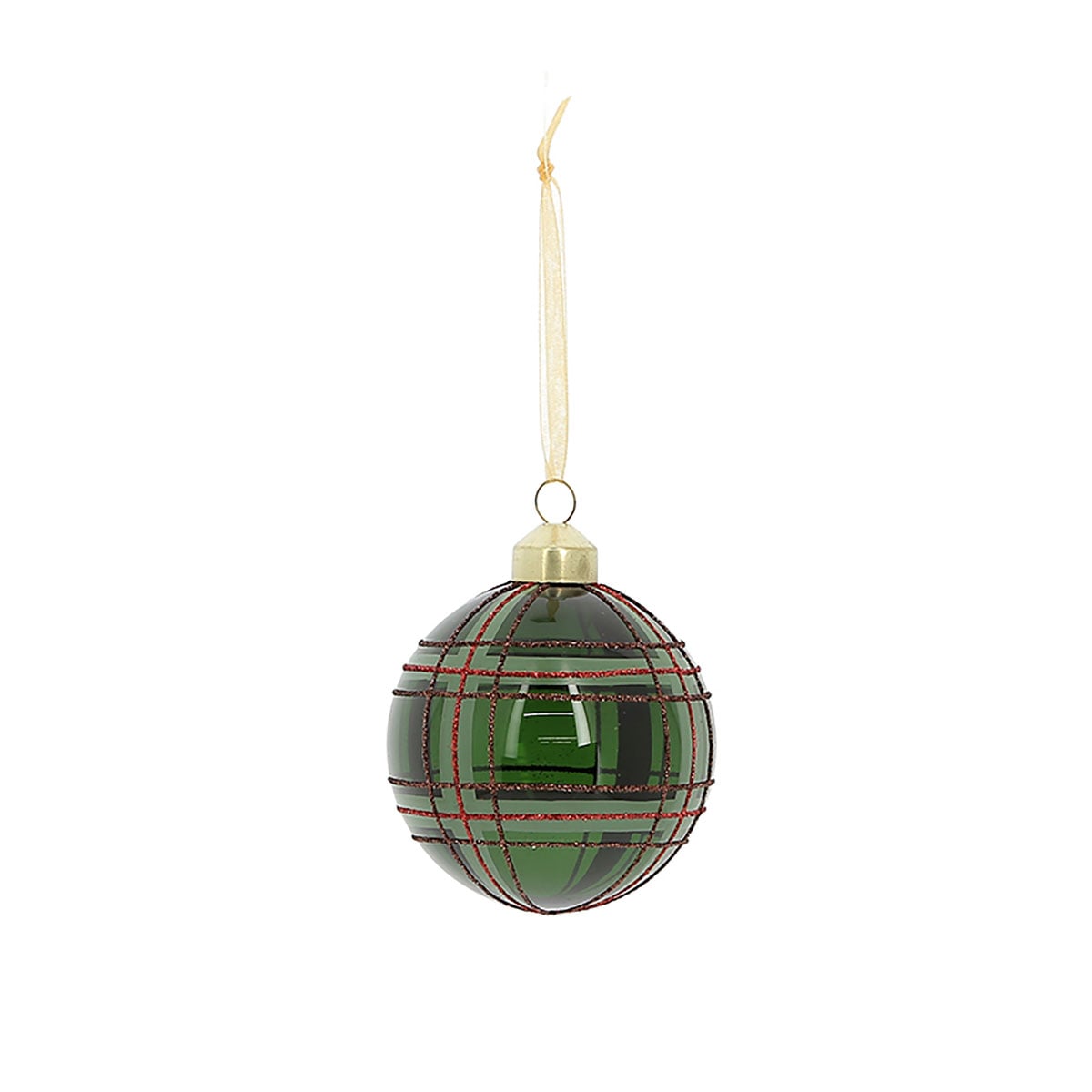 Bola De Natal Efeito Tartan Verde 8cm