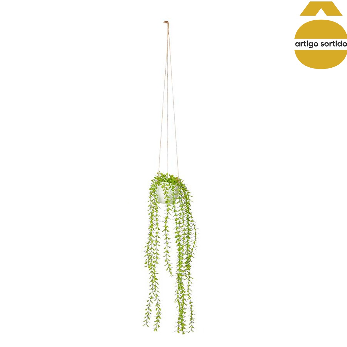 Vaso suspenso com planta artificial verde