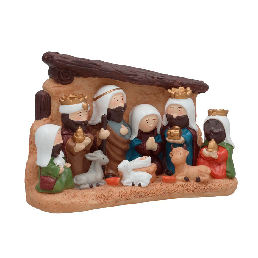 Pres&eacute;pio com 9 figuras 19,5x31cm