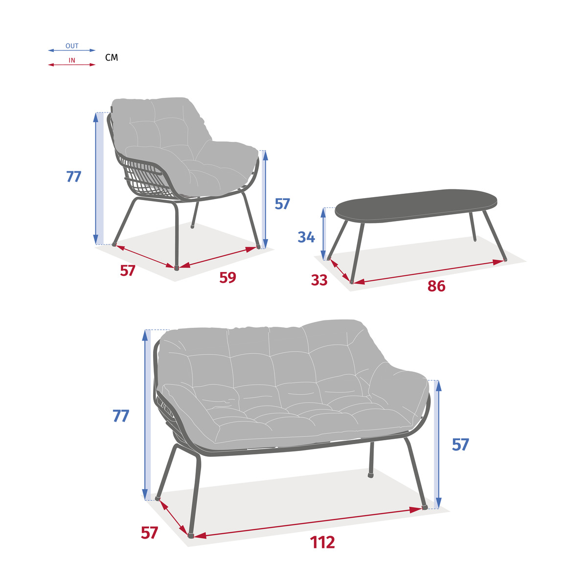 Conjunto de jardim PAOPAO cinza graphite para 4 pessoas
