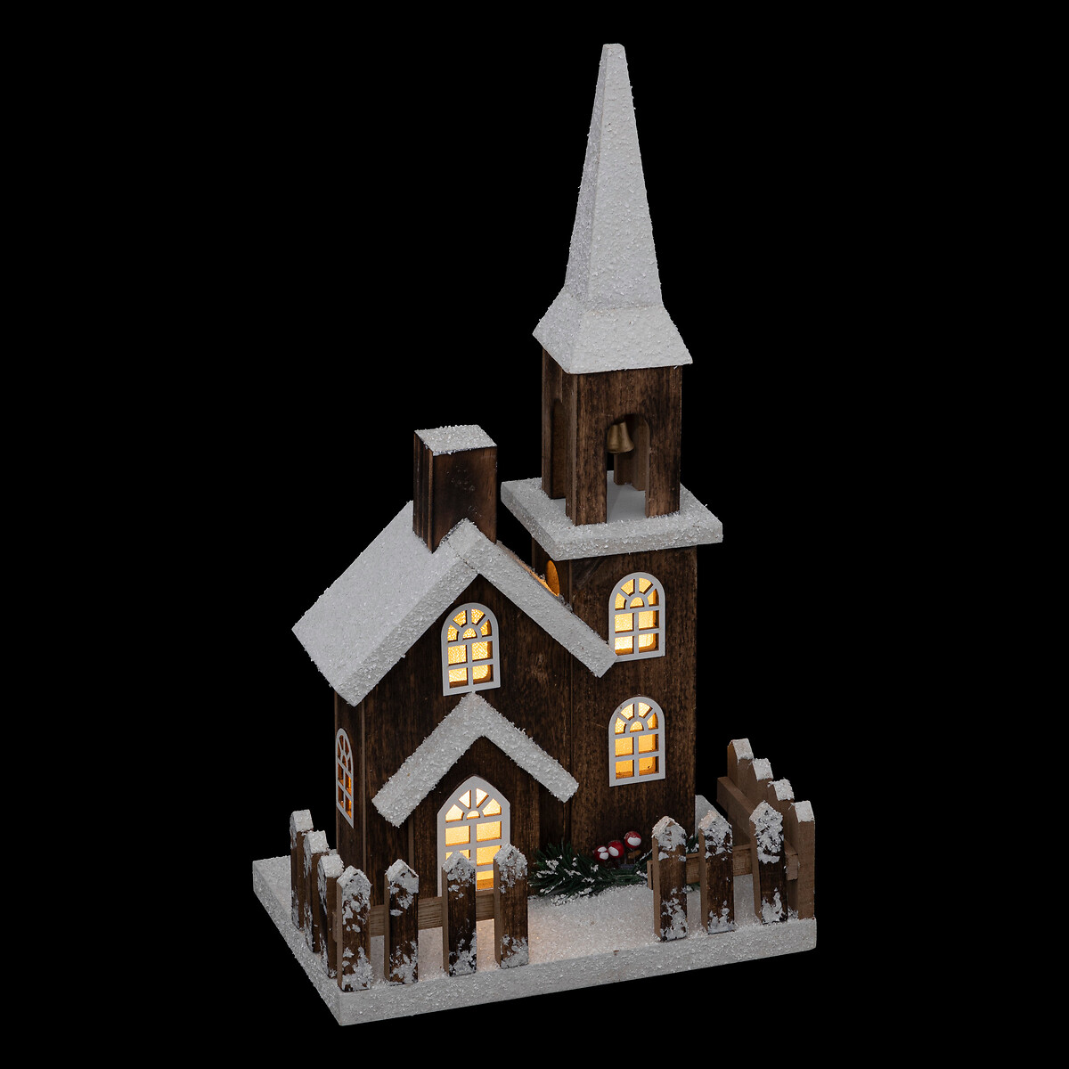 Igreja em madeira com neve e led 40x22,5cm