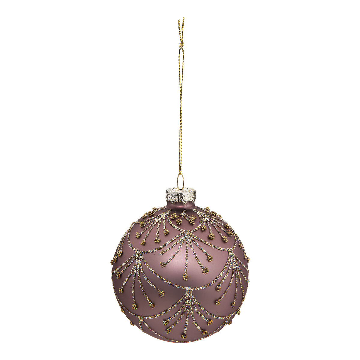 Pendurante bola de vidro rosa com p&eacute;rolas 8cm
