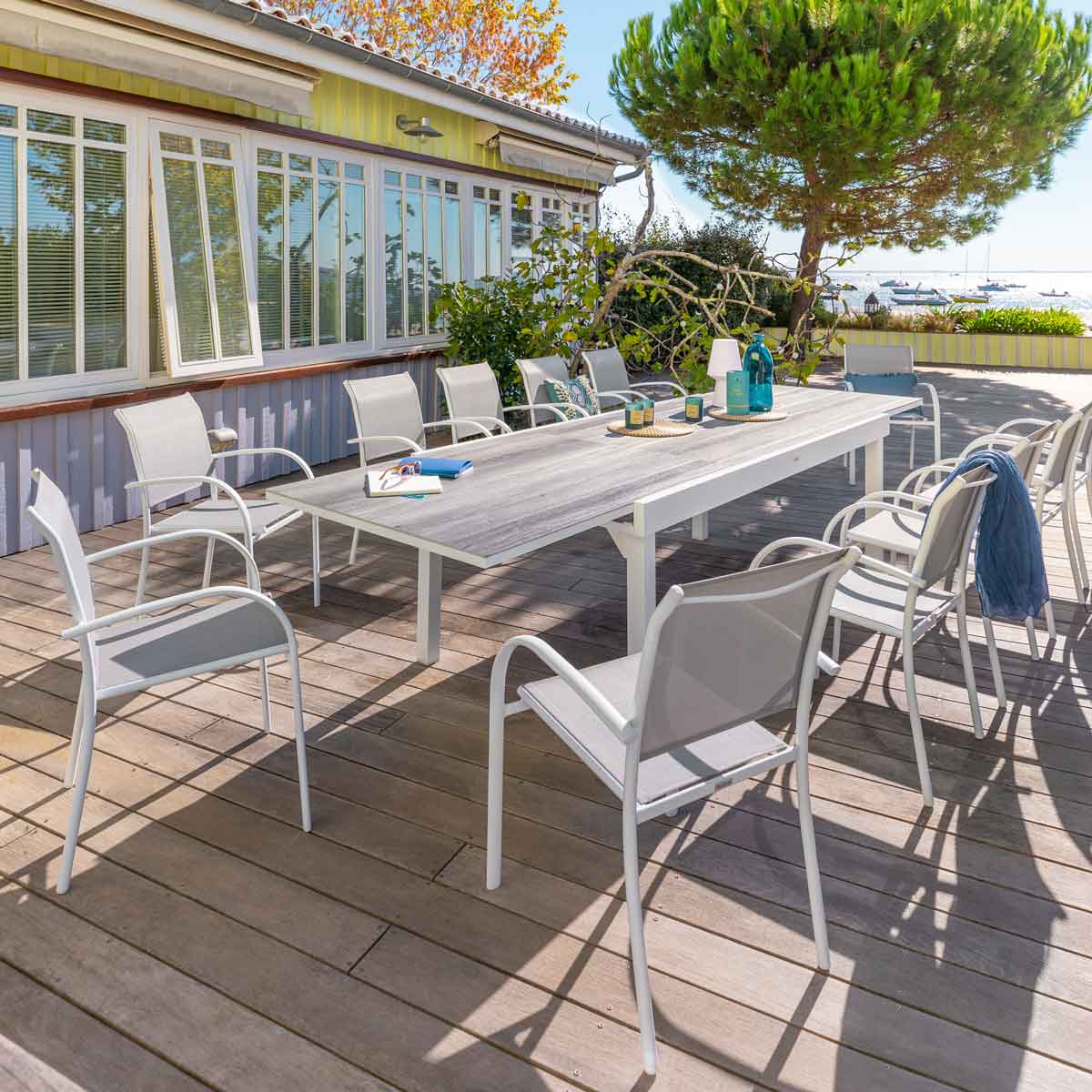 Mesa extens&iacute;vel PIAZZA branca 12 pessoas