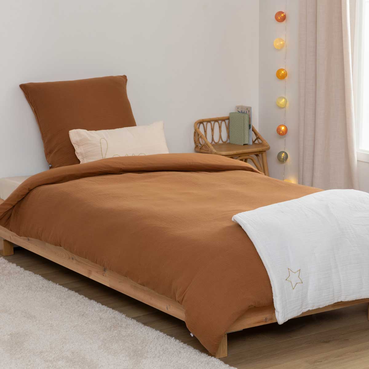 Capa de edredão e capa de almofada gaze terracota 140x200cm