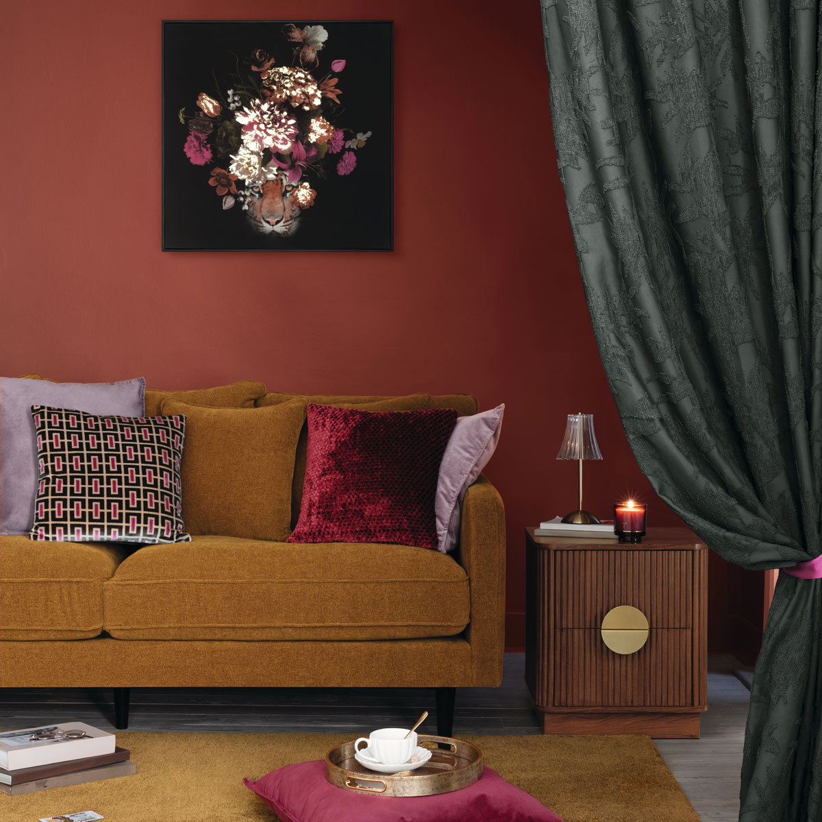 Sofá CANDICE ocre em poliéster 194x96x85cm