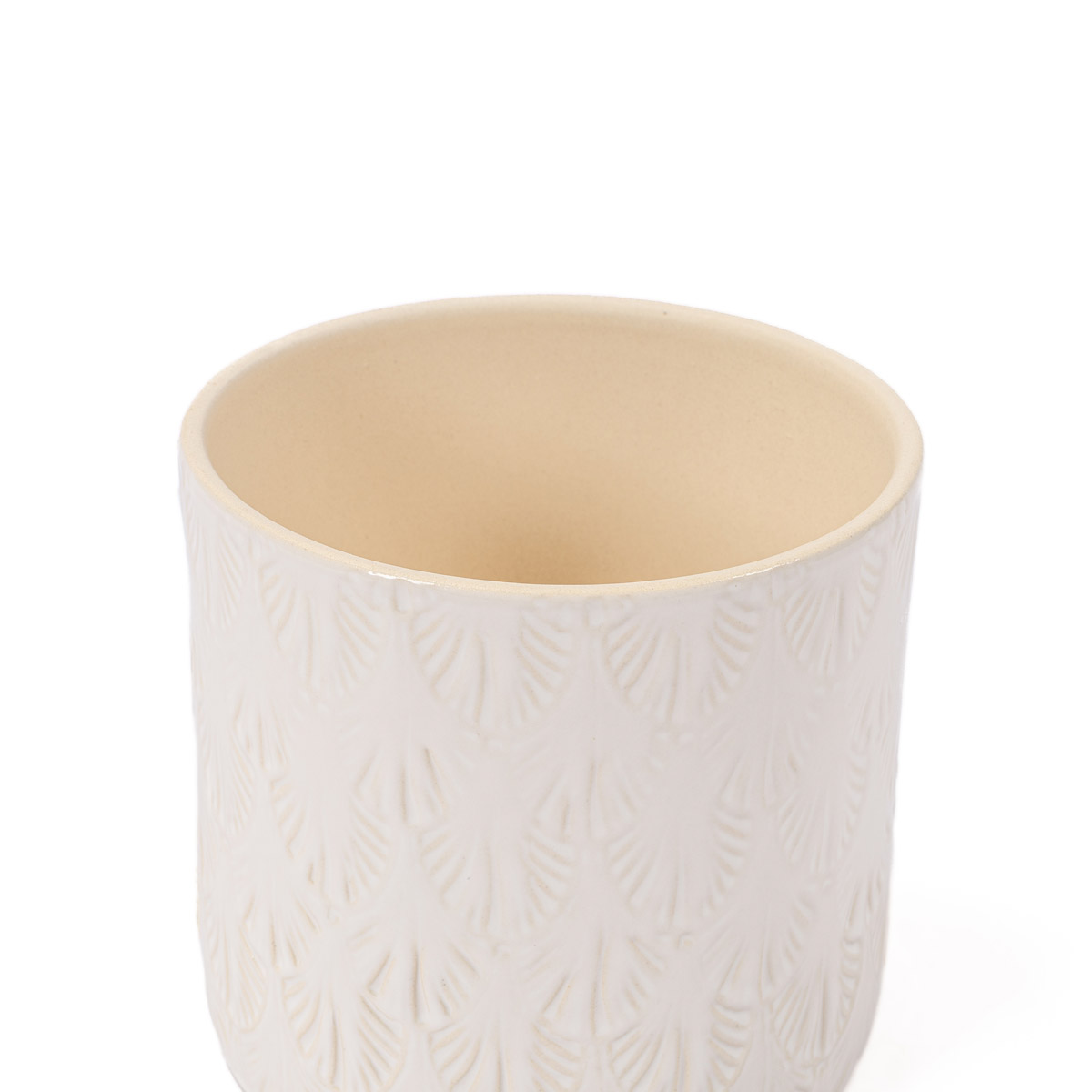 Vaso branco de cerâmica com decoração folhas 12,8cm