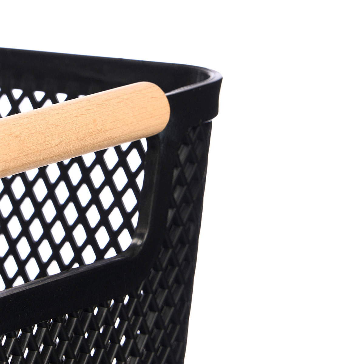 Cesto preto com pega em bambu 36x22cm