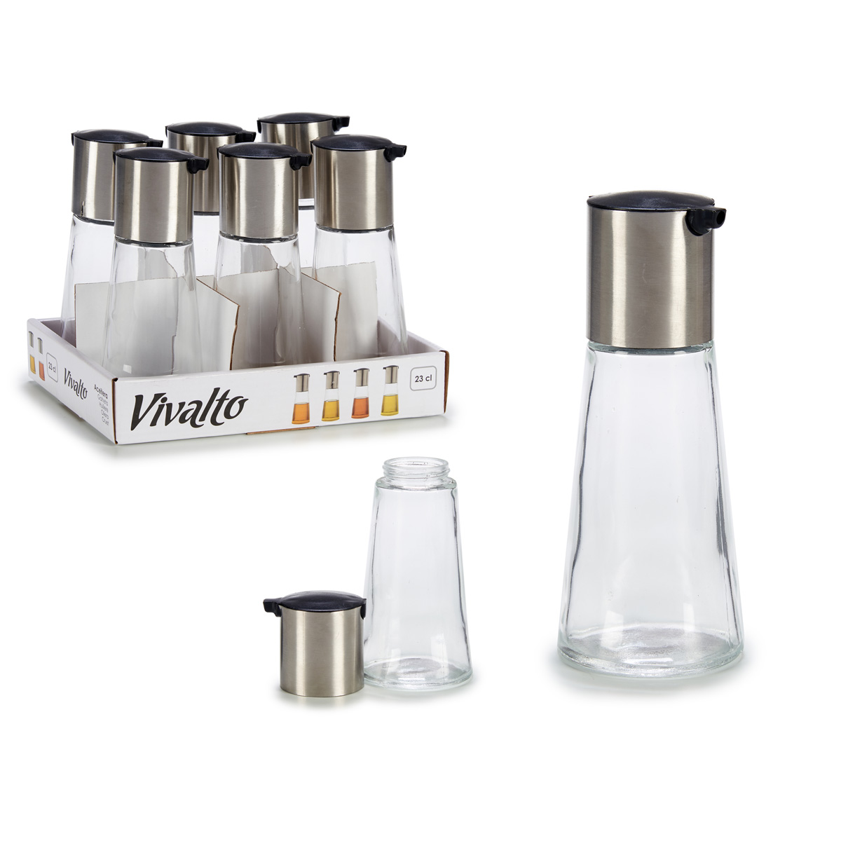 Galheteiro de vidro com tampa em metal antigota