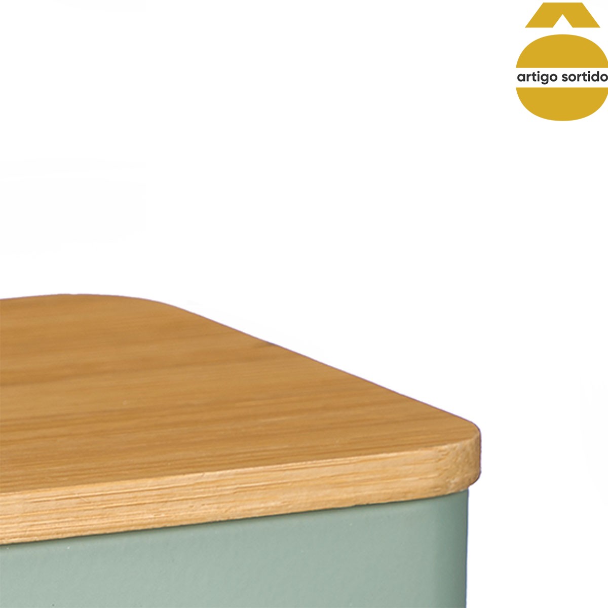 Lata verde de metal com tampa bambu 13,5cm