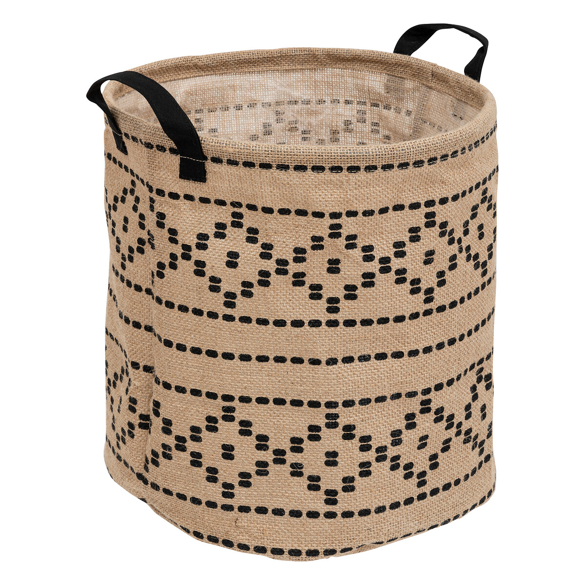 Cesto decorado VALY bege e preto em juta 32cm