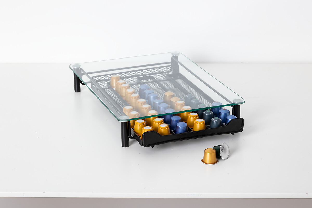 Suporte para 60 cápsulas de café preto em metal,  Suporte para 60 cápsulas de café preto em metal