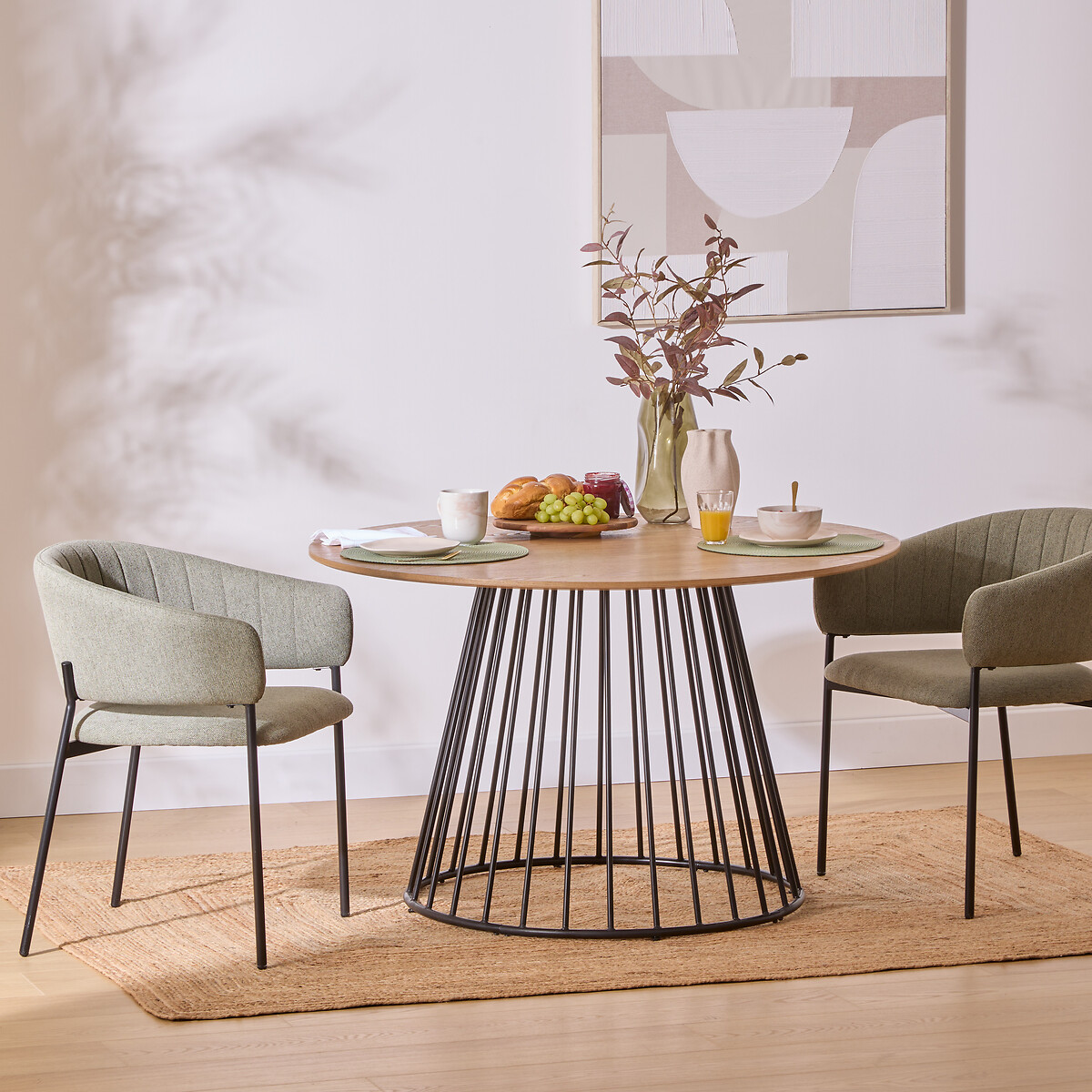 Mesa de jantar RAYO castanha em mdf e metal D120x75cm