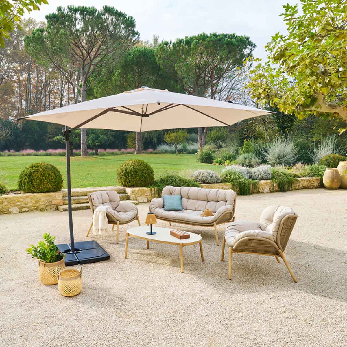 Conjunto de jardim MELOANE efeito madeira 5 lugares,  Conjunto de jardim MELOANE efeito madeira 5 lugares