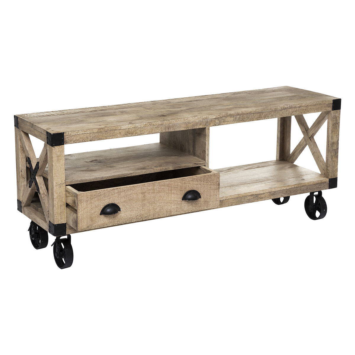 M&oacute;vel para tv com 1 gaveta SILAS bege em madeira mango