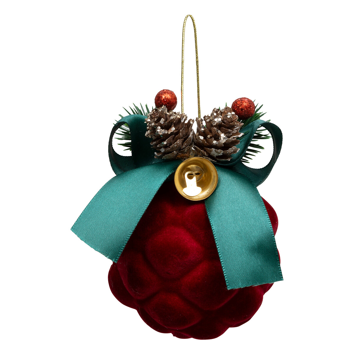 Bola com relevo bordeaux de veludo com laço 8cm