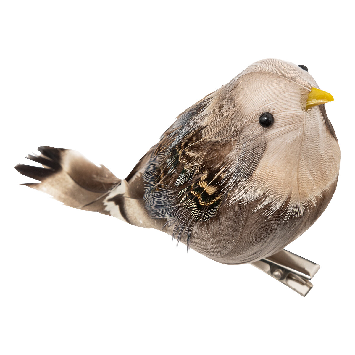 Pássaro com plumas castanho com mola 6x12cm