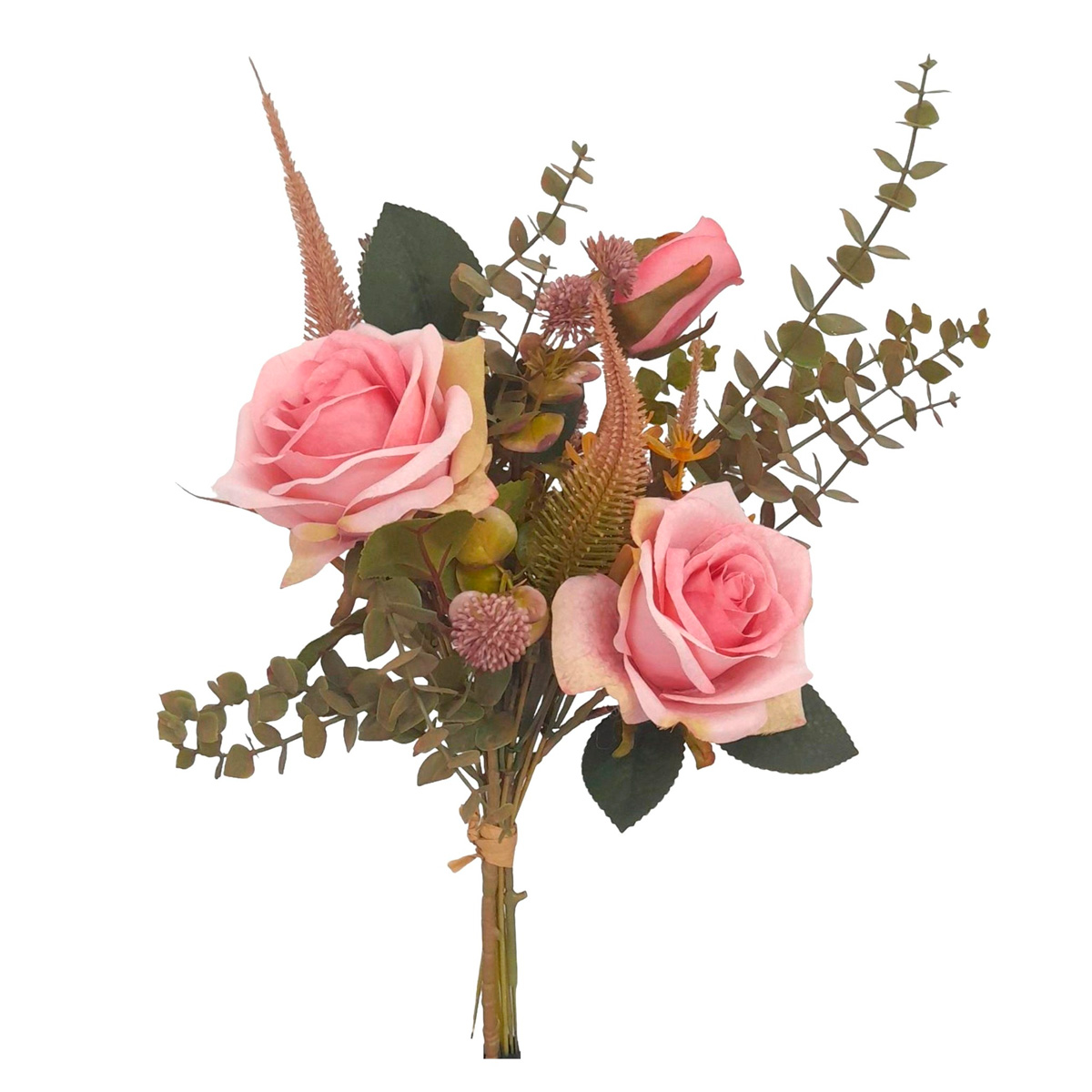 Bouquet rosas e eucalipto rosa 40cm