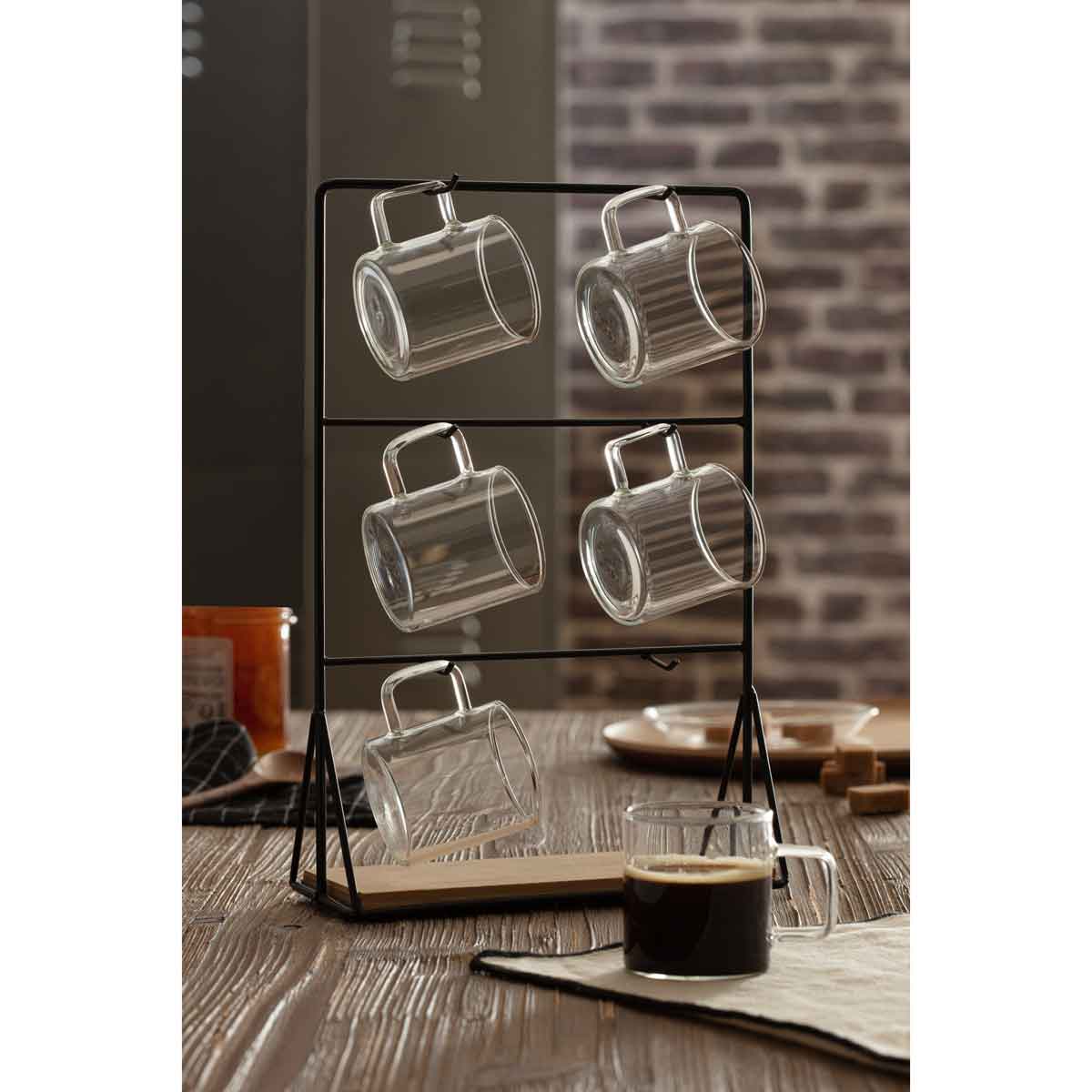 Conjunto de 6 ch&aacute;venas MIA em vidro com suporte de metal