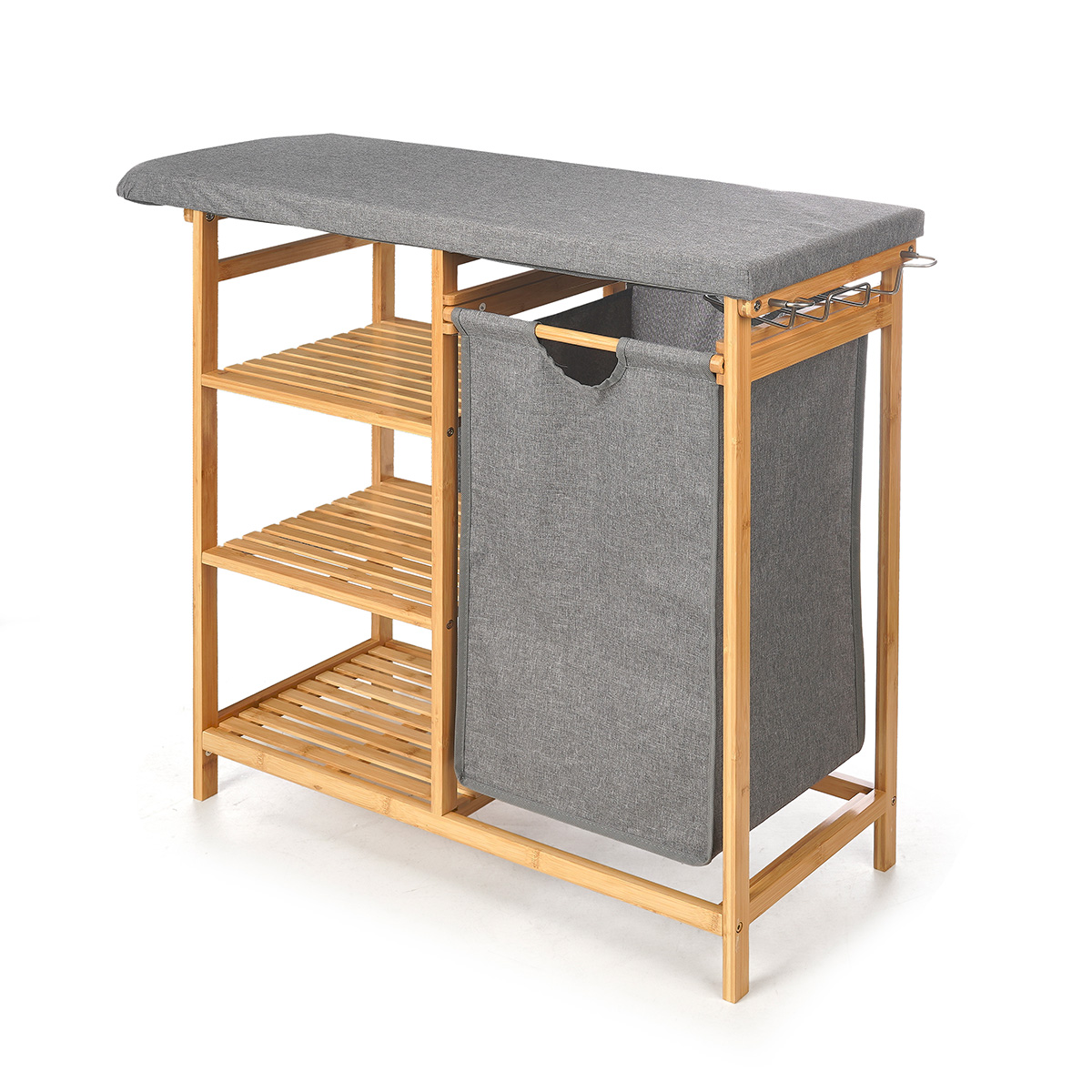 T&aacute;bua de engomar com m&oacute;vel e gavetas cinza