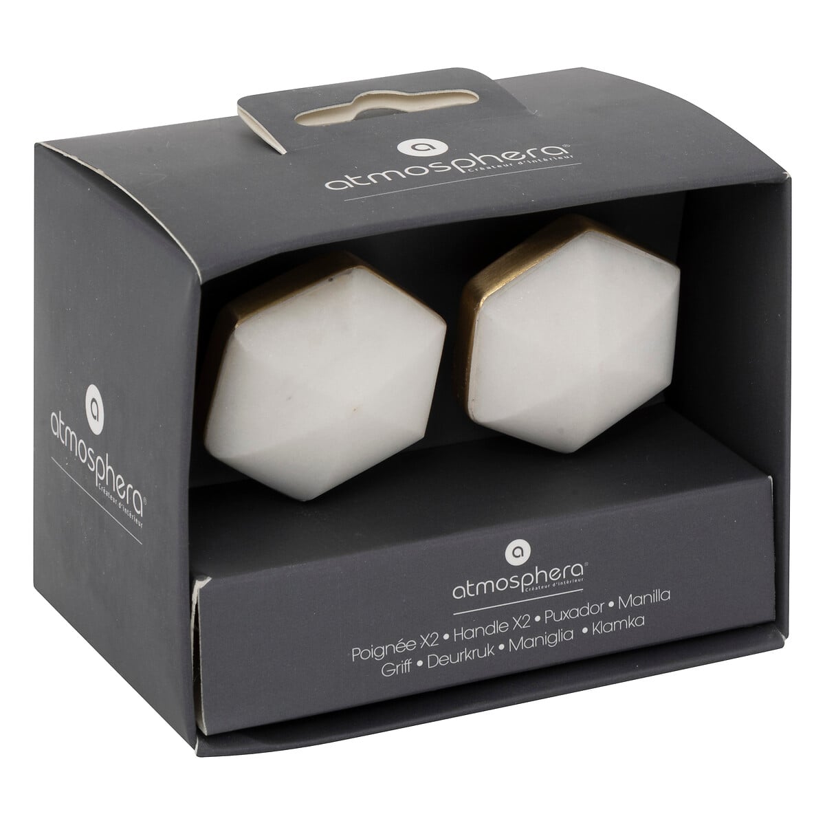Conjunto de 2 puxadores branco m&aacute;rmore