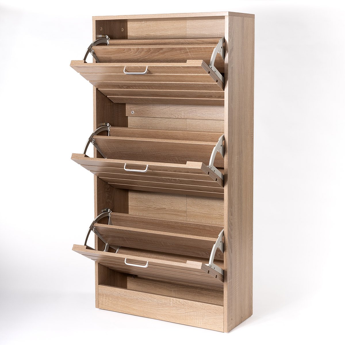 Sapateira ripada natural com 3 gavetas 120cm