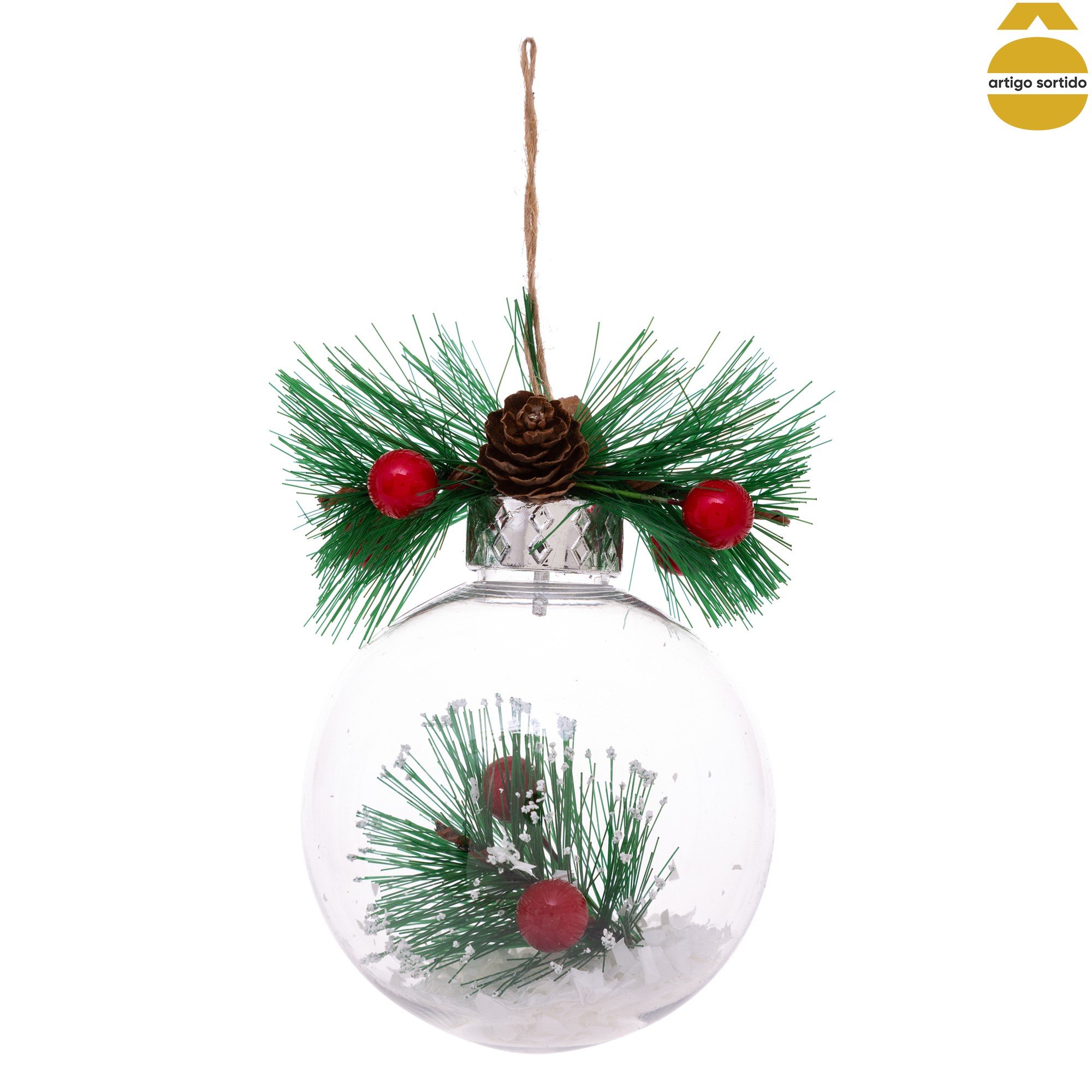 Bola de natal com arranjo natalício 12cm