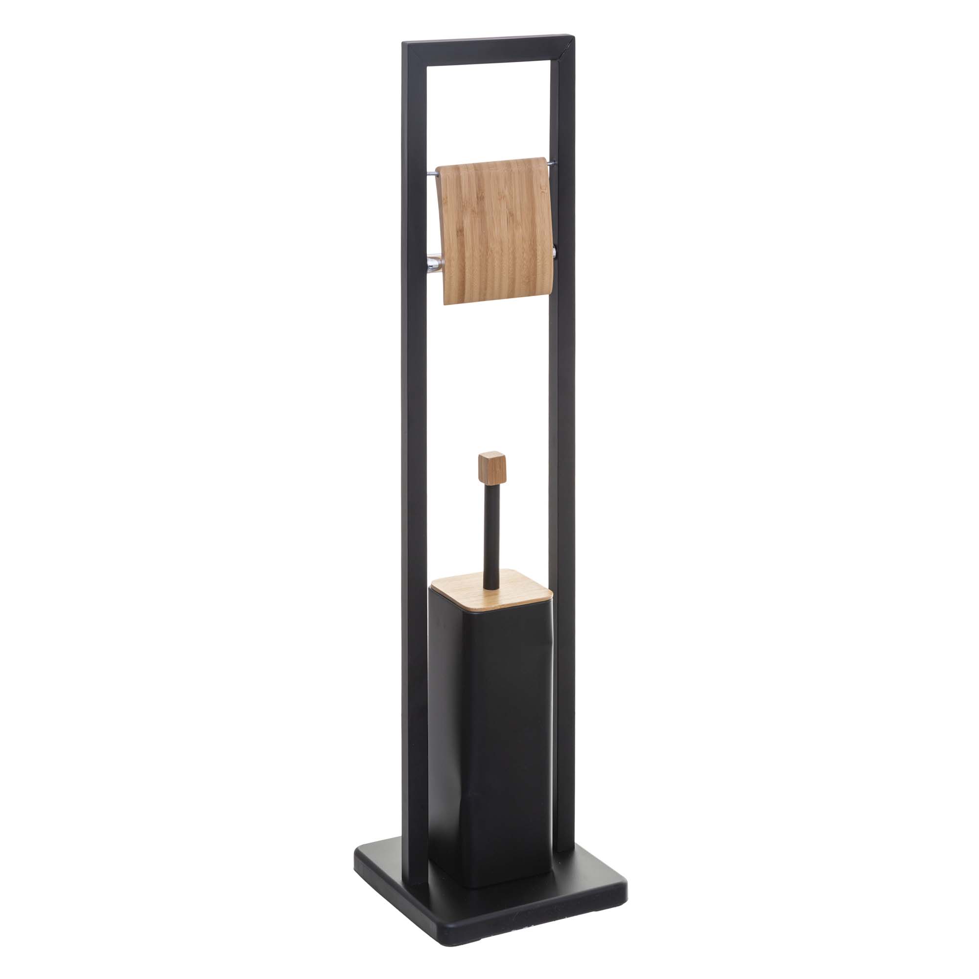 Escova wc com suporte preto em bambu