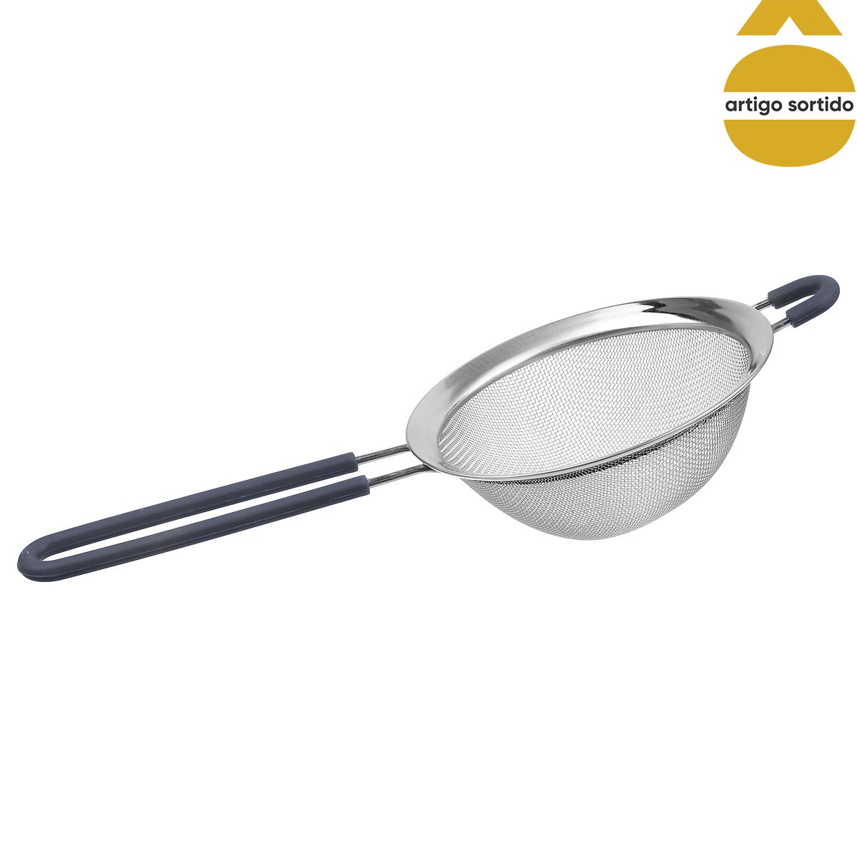 Coador em inox com cabo silicone 14cm,  Coador em inox com cabo silicone 14cm