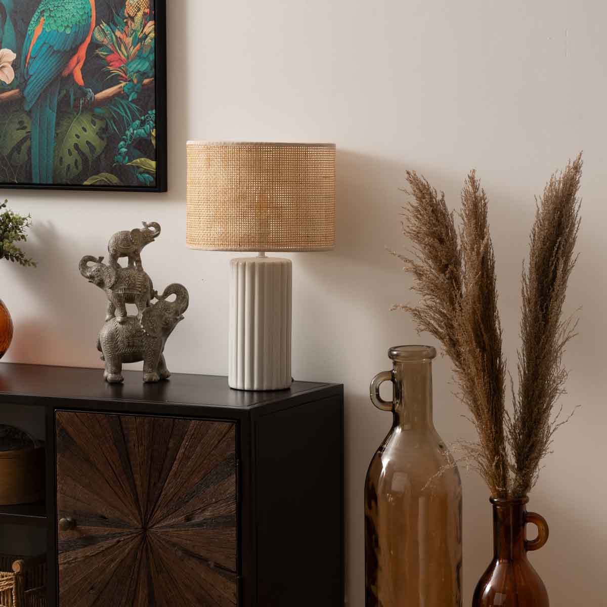 Candeeiro de mesa lylia branco e bege em cerâmica