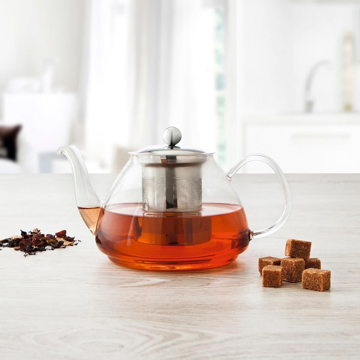 Chaleira de vidro com tampa em inox