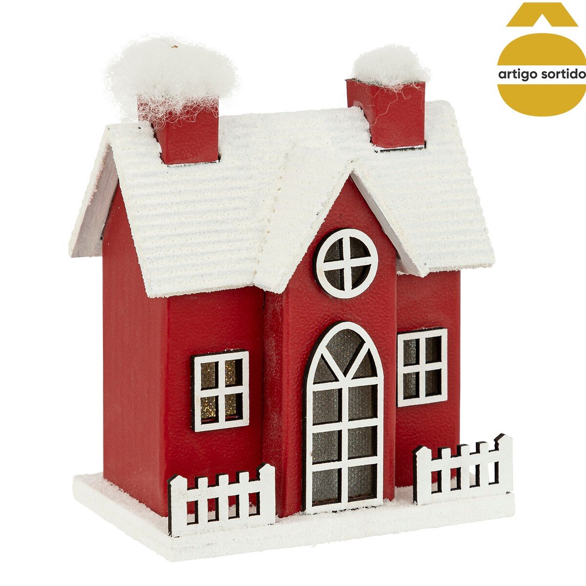 Casa decorativa vermelha e branca com led 6,5x9,5x11cm