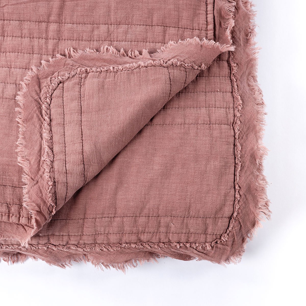 Colcha STONEWASHED rosa BLUSH com franjas 220x240cm