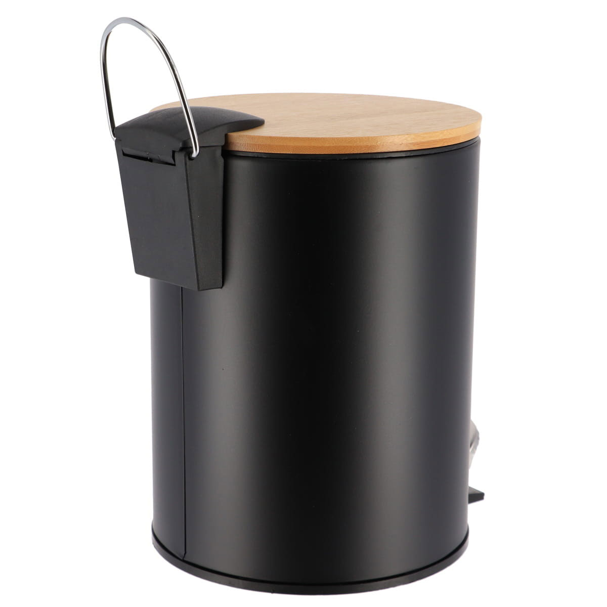 Balde preto soft close em metal e bambu