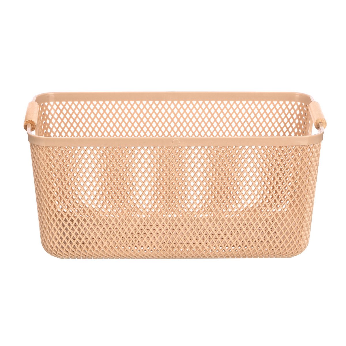 Cesto bege com pega em bambu 27,5x18cm