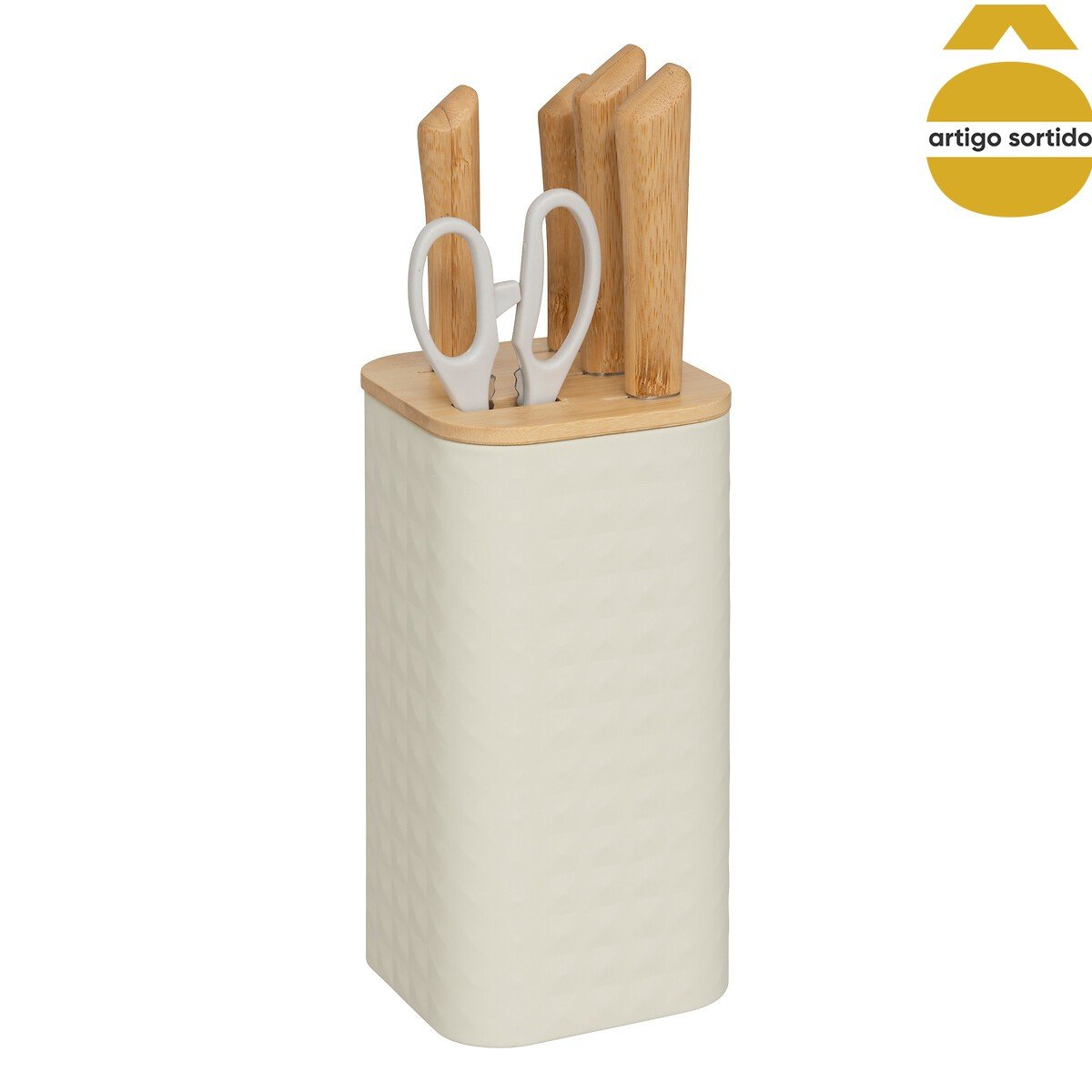 Conjunto de facas com suporte e tesoura